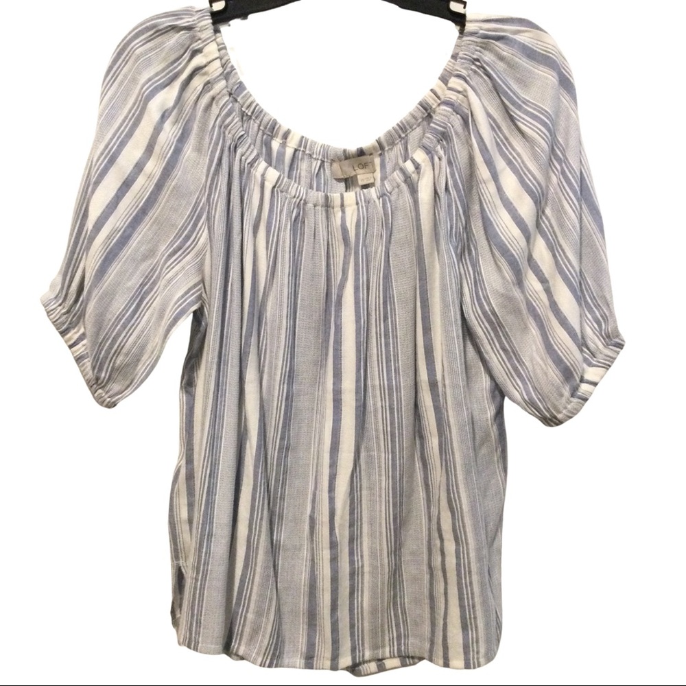 LOFT Peasant Top White Blue Stripe Size XS